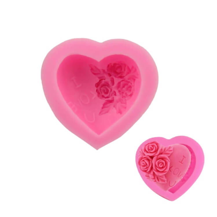 Molde de Silicona Fondant Corazón y Rosas